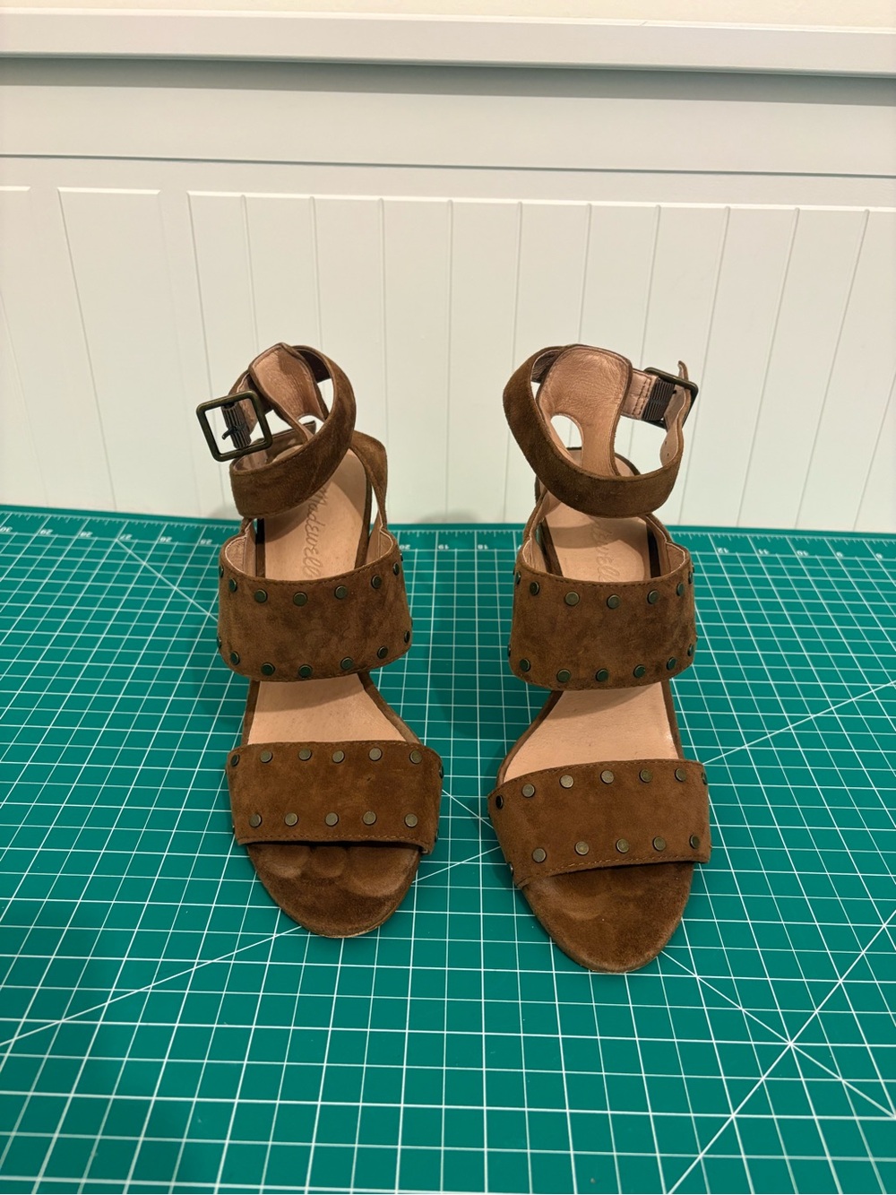 Madewell Brown Suede Studded Ankle-Strap Heels